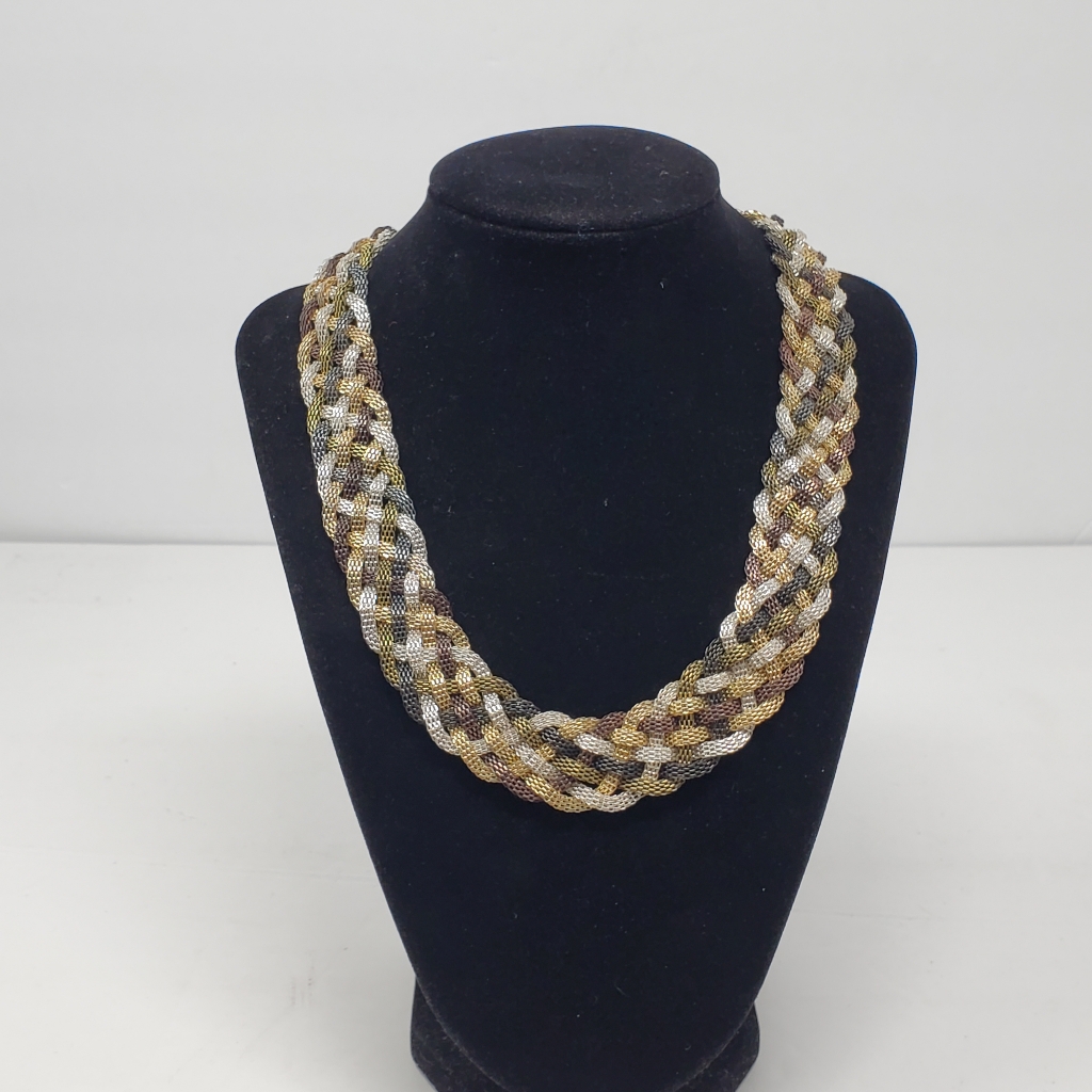 Dana Buchman Gone Silver Gunsmoke Toned Mesh Weaved Metal Choker Necklace 24$